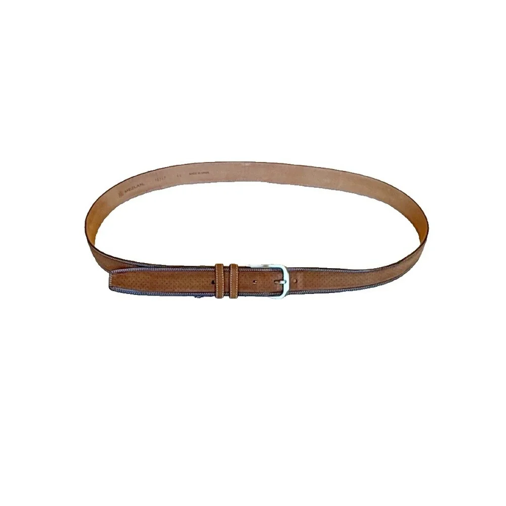 Mezlan Men's Genuine Leather Belt; Textured/2 Tone;Made in Spain; Brown; Size 44
